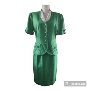 Albert Nipon Vintage Women's Suit Size 8 Bold Green Summer Jacket Pencil Skirt